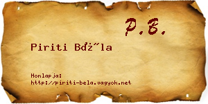 Piriti Béla névjegykártya