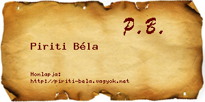 Piriti Béla névjegykártya